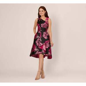 Adrianna Papell Floral Jacquard High Low Midi Dress W/Asymmetrical Neckline Sz.2